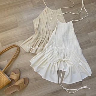 ÁO CỔ YẾM LINEN XẾP LI 2 MÀU (khositl)