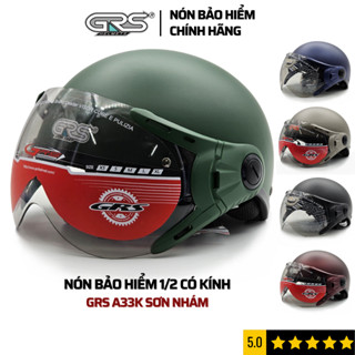 Mũ bảo hiểm nửa đầu có kính GRS HELMETS A33K sơn nhám, thiết kế an toàn, tiện dụng, Freesize (vòng đầu 55-58cm)