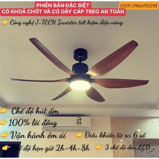 Quạt Trần 6 Cánh ABS [LOẠI ĐẶC BIỆT CÓ DÂY CÁP +CHỐT KHÓA] Cánh 1m47 Và 1m67 Điều Khiển 6 Cấp Độ Gió, 3 Chế Độ Ánh Sáng