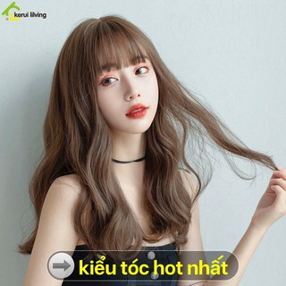 Bộ tóc giả màu nâu nhạt uốn kiểu cúp xoăn trẻ trung năng động mềm mượt BUNA, tóc giả dìa năng động