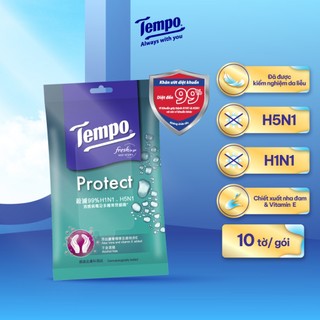 [GÓI] Khăn Giấy Ướt Diệt Khuẩn Tempo Cao Cấp An Toàn Cho Da Nhạy Cảm (Gói 10 Tờ) - Thương Hiệu Đức