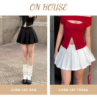 Chân váy ngắn form xoè thiết kế xếp ly ON House lưng thấp ngang rốn màu trắng có lót quần, phong cách y2k chât kaki dày