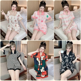 Đồ bộ Pyjama nữ lụa mango, Bộ cộc đùi nhiều hoạ tiết xinh