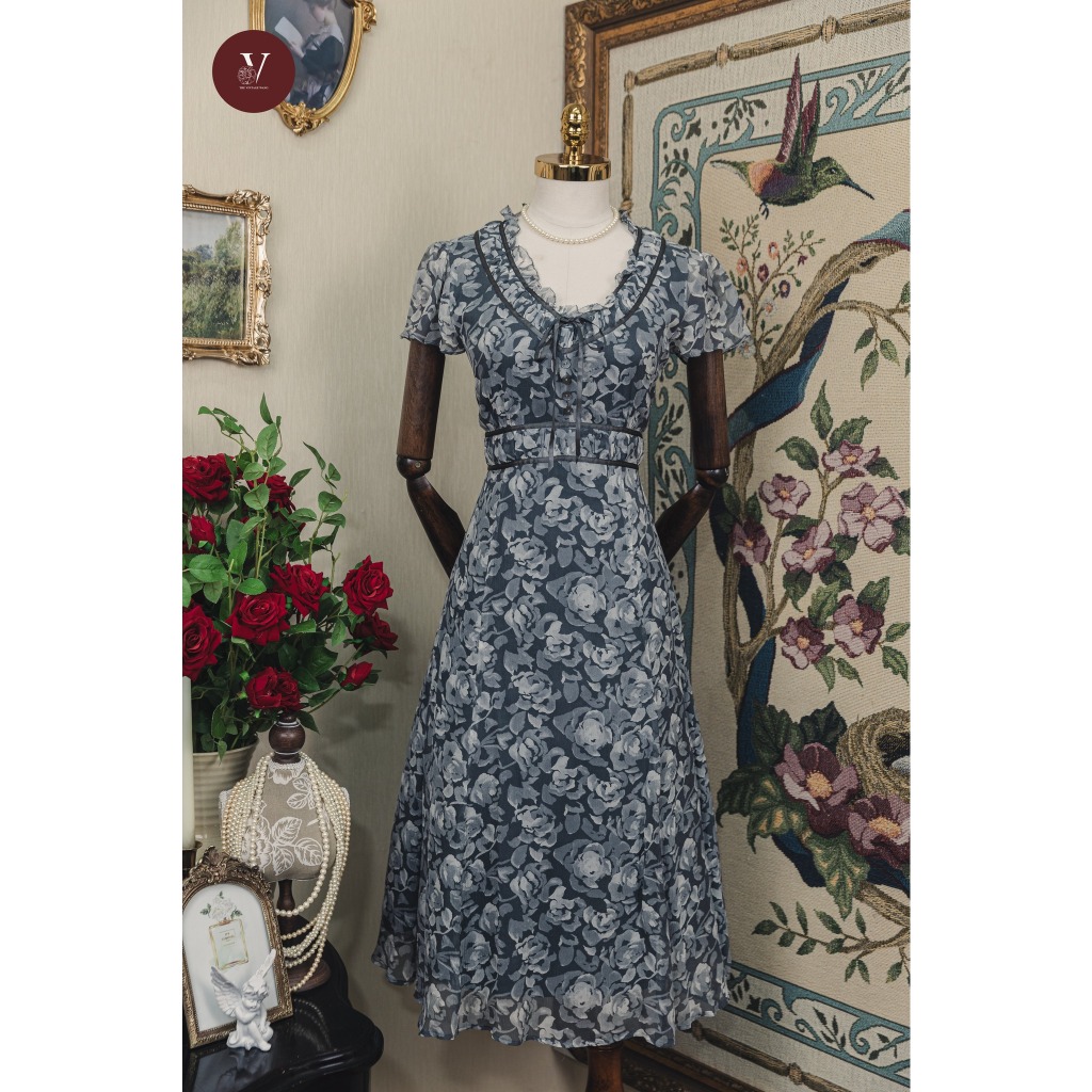 Siêu phẩm đầm xoè Vintage 𝐋𝐀𝐔𝐑𝐀 𝐀𝐒𝐇𝐋𝐄𝐘 kiểu dáng cổ điển thanh lịch