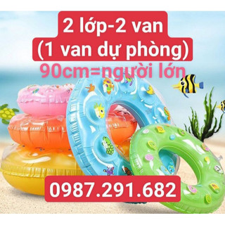 Sỉ phao tròn tập bơi 2 lớp size 90cm cho người lớn và trẻ em, phao tròn cứu sinh 2 van chứa khí, phao bơi cho bé