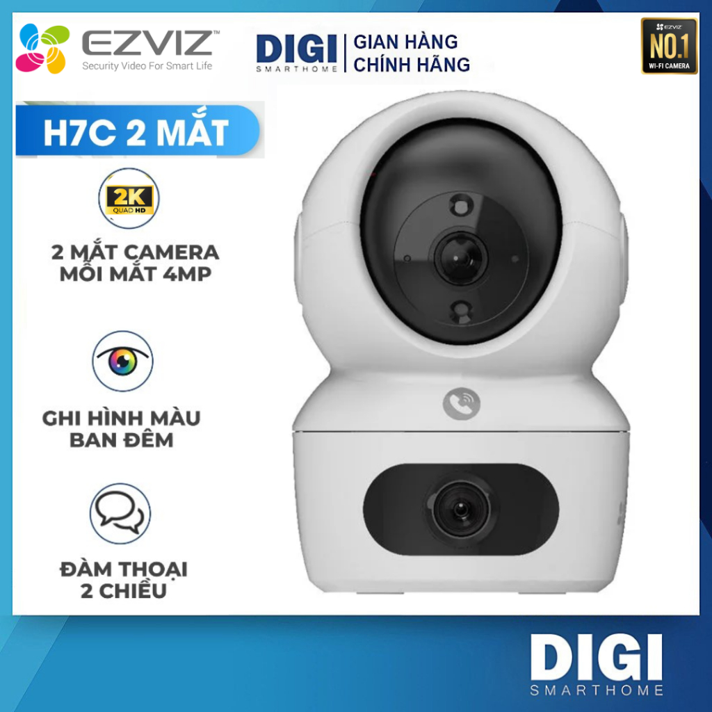 Camera Wifi EZVIZ 2 Mắt H7C 8MP 2K+ (4MP + 4MP) Cao Cấp, Xoay 360 Độ - Đàm Thoại 2 Chiều - Báo Động 