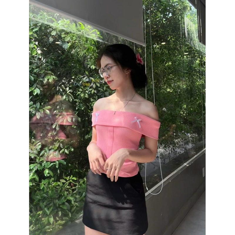 [ Giá Rẻ DEAL SIÊU HỜI ] Áo Trễ Vai Kiểu Nơ Xinh Yêu Ôm Gọn 4 Màu Xinh yêu | BigBuy360 - bigbuy360.vn