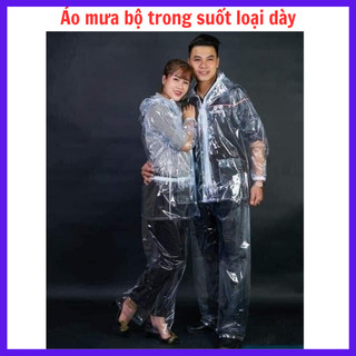 Bộ Quần Áo Mưa Trong Suốt, Bộ Áo Mưa Dày Dặn Nhựa Pe Trong Suốt, Thời Trang, Bền Bỉ. Áo Mưa Có Thể Tái Sử Dụng Nhiều Lần