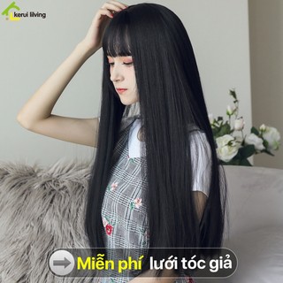 Bộ tóc dài màu nâu đậm phong cách trẻ trung năng động kèm lưới tóc giả cho nữ BUNA, tóc giả suông