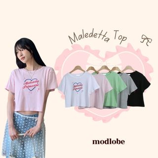 Áo thun nữ in hình trái tim và chữ đáng yêu chất liệu cao cấp Modlobe Maleddetta Top Hàn Quốc