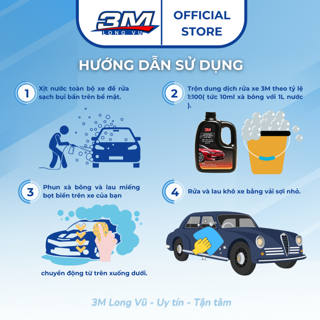 Xà bông rửa xe siêu bọt 3M Car Wash With Wax PN39000W- 1L