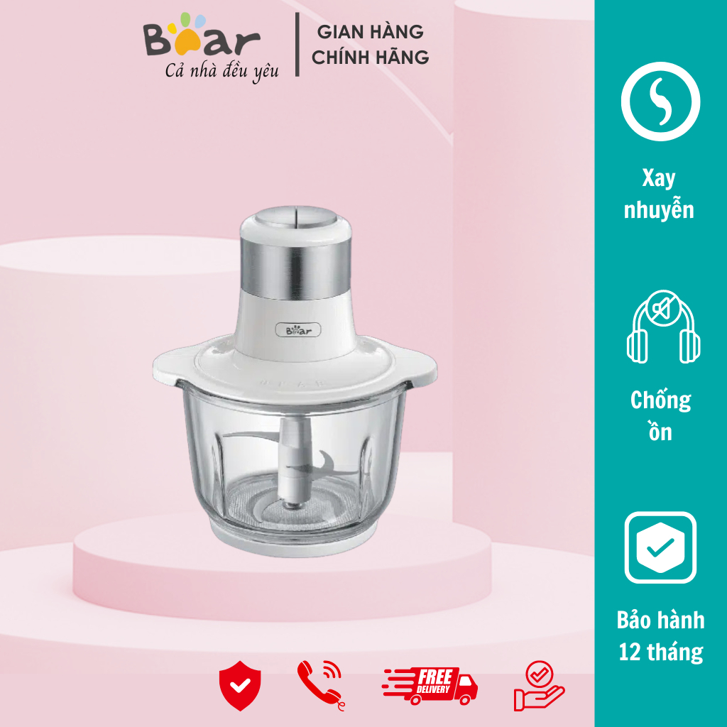 Máy Xay Thịt Đa Năng Bear 2L Cối Thủy Tinh Xay Rau Củ Hạt Cứng Cực Nhuyễn Chống Ồn Dễ Vệ Sinh Công Suất 300W - SB-M