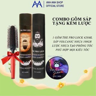 Combo 1 Gôm xịt tóc The Prolock 420ml và Sáp vuốt tóc Có tặng kèm lược tròn tạo phồng tóc
