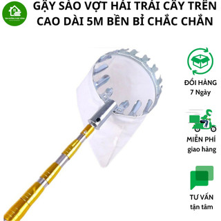 Sào gậy 5m rút gọn còn 1,3m thép inox 304 siêu bền giúp hái trái cây trên cao dễ dàng kèm vợt hái