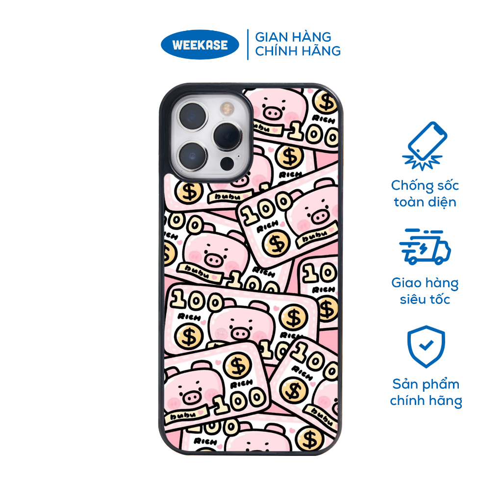 Ốp lưng iPhone viền đen, trắng chống sốc chống va đập Weekase in hình Heo hồng 100 - Màu in cực bền