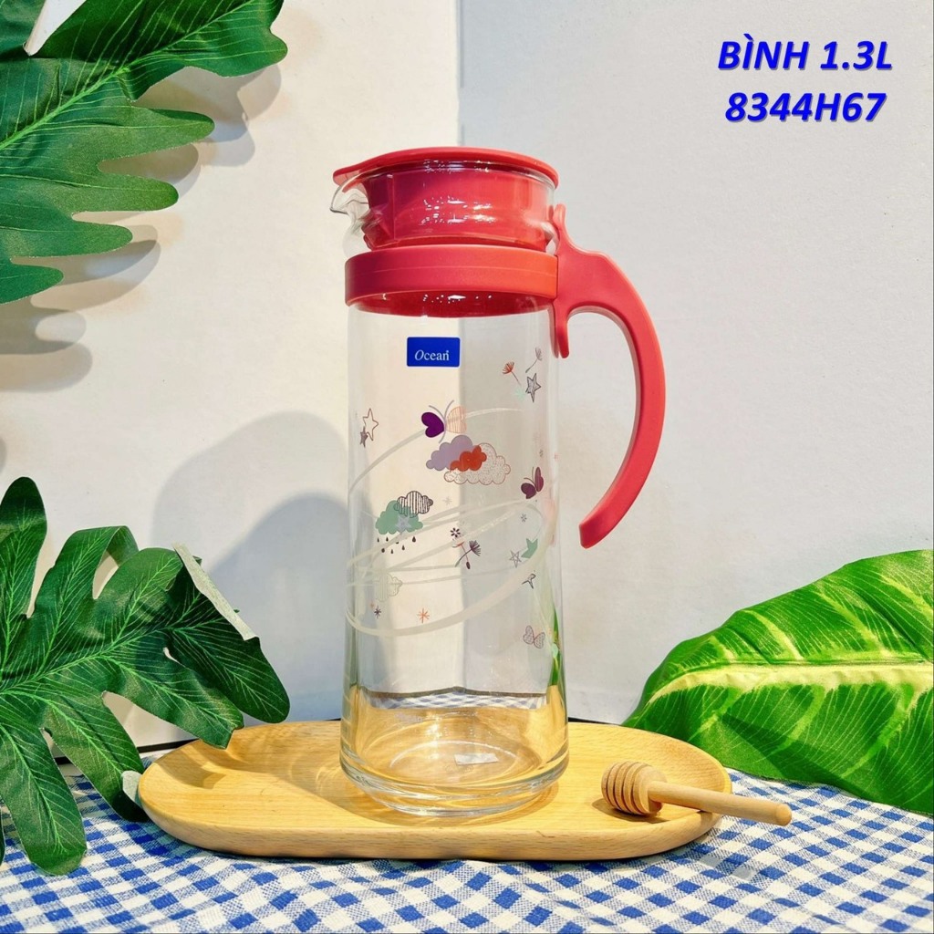 Bình thuỷ tinh cao cấp Ocean Thailand 1,3L new đựng nước lọc.