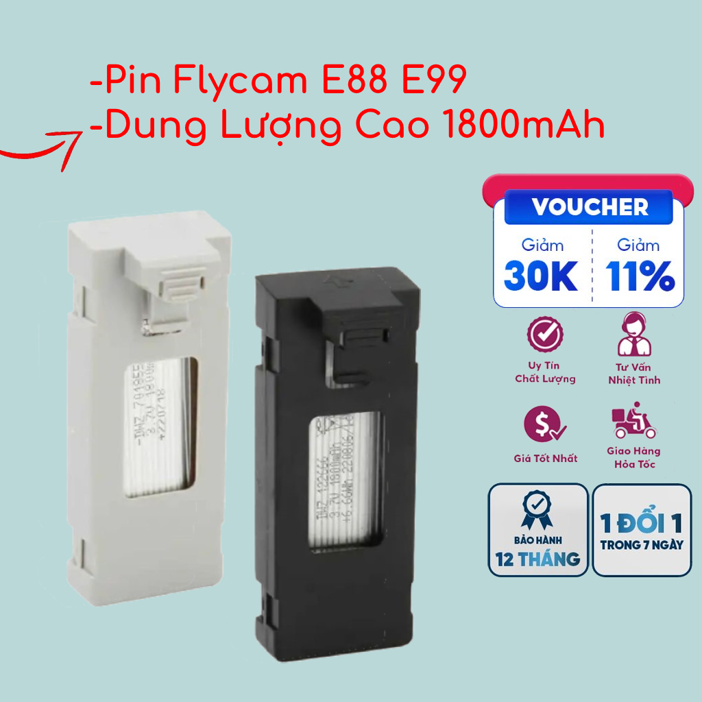 Pin Flycam E88 Max, Flycam E88 Pro, pin Flycam P14 , Pin Flycam K998 Max dung lượng cao 3.7V 1800mAh