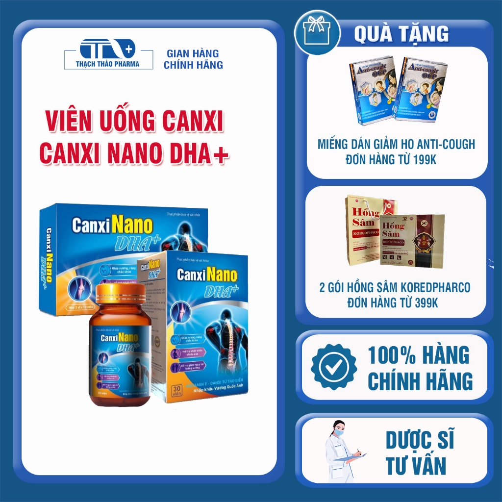 CANXI NANO DHA+ - BỔ SUNG CANXI, D3, K2(MK7) GIÚP XƯƠNG, RĂNG CHẮC KHOẺ