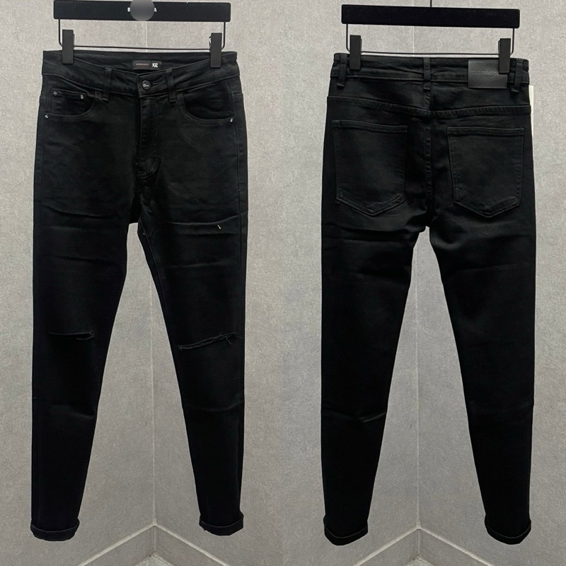 Quần jean bò nam slimfit đen rách gối chất denim dày dặn hàng cao cấp kiểu dáng đơn giản QJ469P