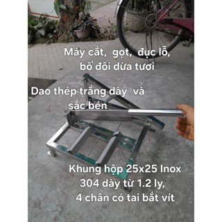 Máy cắt gọt, đục lỗ, bổ đôi dừa tươi chạy bằng cơm, Inox SUS304 không rỉ