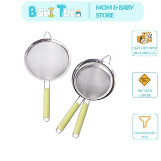 Rây lọc cháo inox cho bé cán xanh, dụng cụ rây đồ ăn dặm cho bé siêu mịn