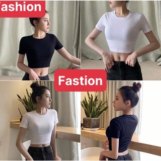 Áo Croptop Ngắn Tay Kiểu Dáng Basic Chất Thun Co Giãn