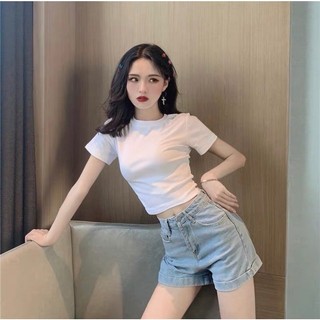 Áo Croptop Ngắn Tay Kiểu Dáng Basic Chất Thun Co Giãn