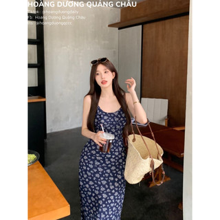 Váy hai dây dáng ôm eo đầm hai dây dài họa tiết hoa phong cách thời trang nữ