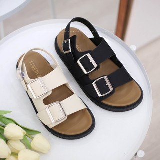 Sandal bánh mì - giày sandal đế độn 2 ngang khuy chiến binh cao 2p