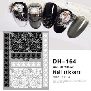 Sticker hoa văn hoạ tiết ren 3D trang trí móng tay Nail, hình dán hoạ tiết ren 3D hoa văn trắng đen
