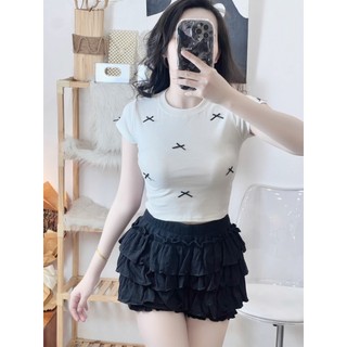 Áo thun croptop đính nơ