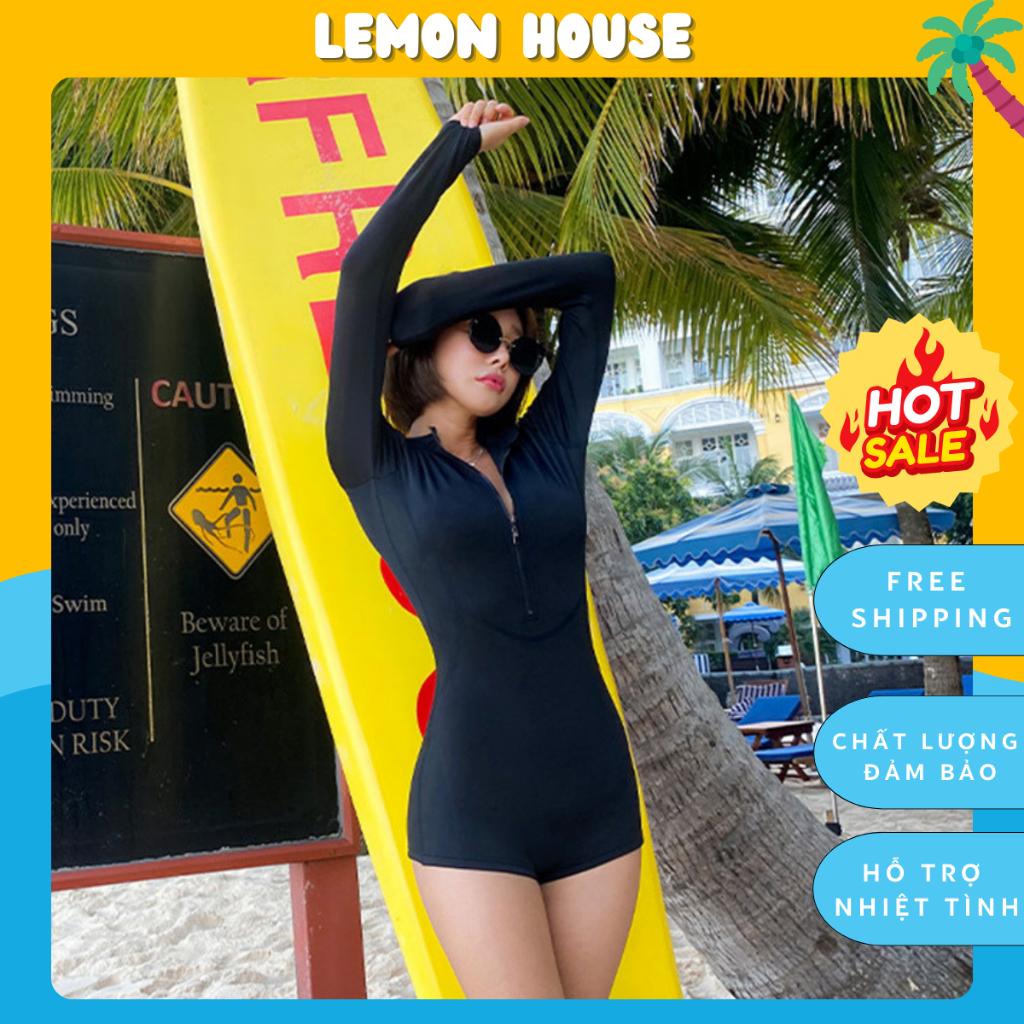 Bikini nữ tay dài, liền thân trơn cá tính