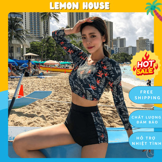 Đồ bơi nữ tay dài, Bikini croptop dài tay quần cạp cao