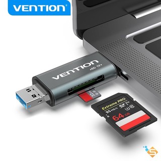 Đầu đọc thẻ nhớ VENTION SD/TF OTG 2 đầu USB 2.0 / 3.0 Type C Cho PC Laptop - Bảo Hành 1 Năm