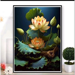 Tranh thêu kín hoa sen mẫu mới 50x90cm