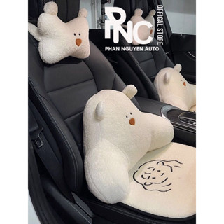 Gối tựa đầu và cổ ô tô - Gối tựa lưng ghế văn phòng kiểu gấu hoạt hình nhồi bông trang trí nội thất xe hơi