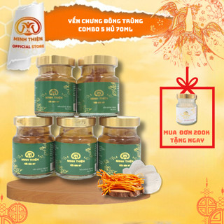 Combo 5 hũ yến chưng sẵn 25% yến thật- Yến chưng đông trùng hạ thảo Minh Thiện hũ 70ml