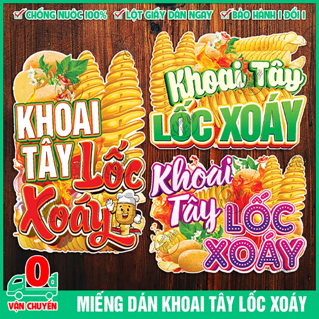 Miếng dán KHOAI TÂY LỐC XOÁY sticker trang trí xe đẩy dán tường decal quán ăn vặt ẩm thực đường phố gà rán chiên decor