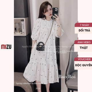 Váy Babydoll Hoa Nhó Cổ Tròn Cộc Tay Chun Cài Khuy - Đầm Dáng Maxi Đuôi Cá Có Bigsize Phù Hợp Mọi Ngày - Vải Thô PL