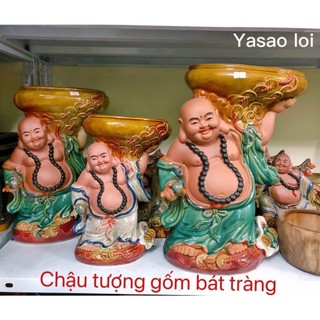 Chậu tượng tiểu cảnh gốm sứ, tượng chú tiểu làm mô hình trồng cây trang trí cây bonsai