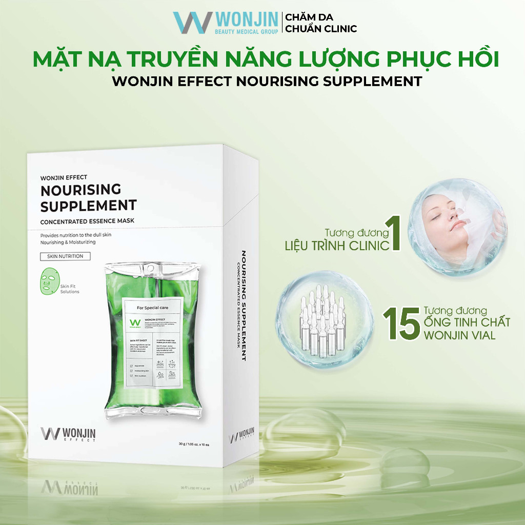 Hộp mặt nạ Wonjin Effect Essence Mask 10 miếng tặng sữa rửa mặt Vàng Toning - Đỏ Rejuvenation - Xanh Hydro Vial