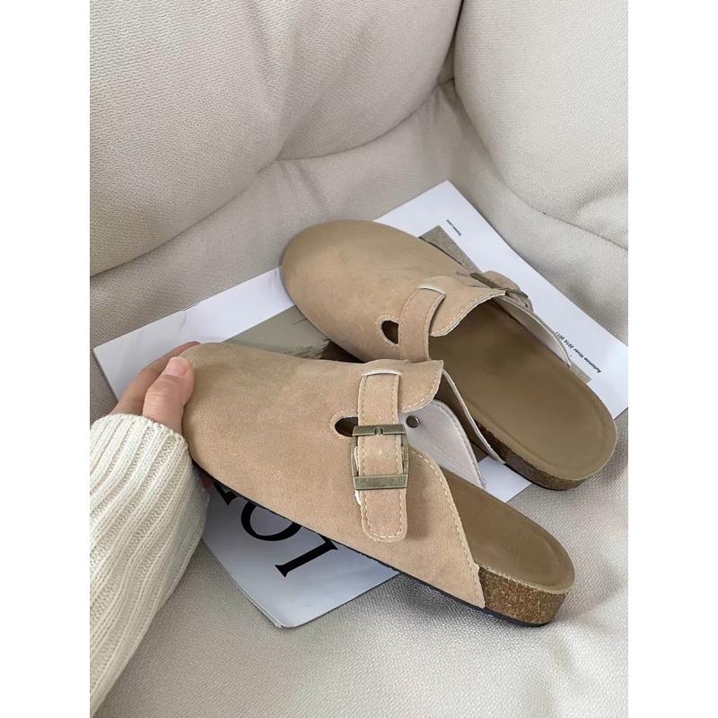 Dép sục đế trấu Birken, da lộn phong cách Vintage dành cho Nữ 2024, Giày lười, Giày Slipon, Giày sục
