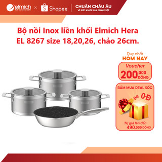 Bộ nồi Inox liền khối Elmich Hera EL 8267 size 18,20,26, chảo 26cm