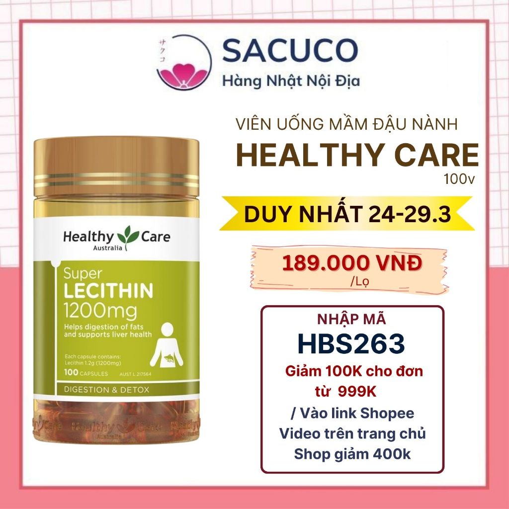 Mầm đậu nành Healthy Care Super Lecithin đẹp da, đào thải độc tố gan, cân bằng nội tiết tố