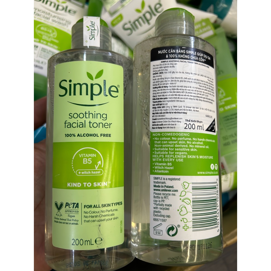 Toner Simple, Nước hoa hồng Simple - Tẩy trang Simple cân bằng độ ẩm