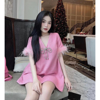 Đầm đính nơ lông vũ bigsize 55-90kg