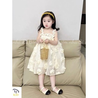 Váy babydoll cổ sơ mi đính hoa hồng nổi cho nàng thơ của mẹ 8-18kg