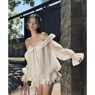 S144 (Ảnh Thật Ở Cuối) Váy Babydoll Trễ Vai Phối Nơ Tay Bồng