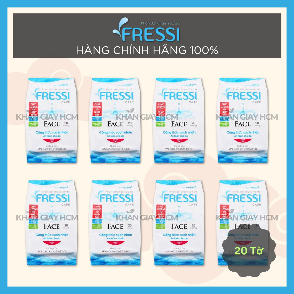 Thùng 60 Gói - Khăn Ướt FRESSI, Khăn Giấy Ướt CARE FACE 20 Tờ - Hàng Chính Hãng