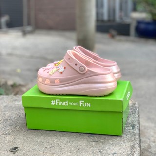 Dép sục Crocs Mega Crush Classic Clog đế cao 7cm màu hồng, sục siêu bền, thoáng khí, đi mưa TẶNG 12 sticker 3D